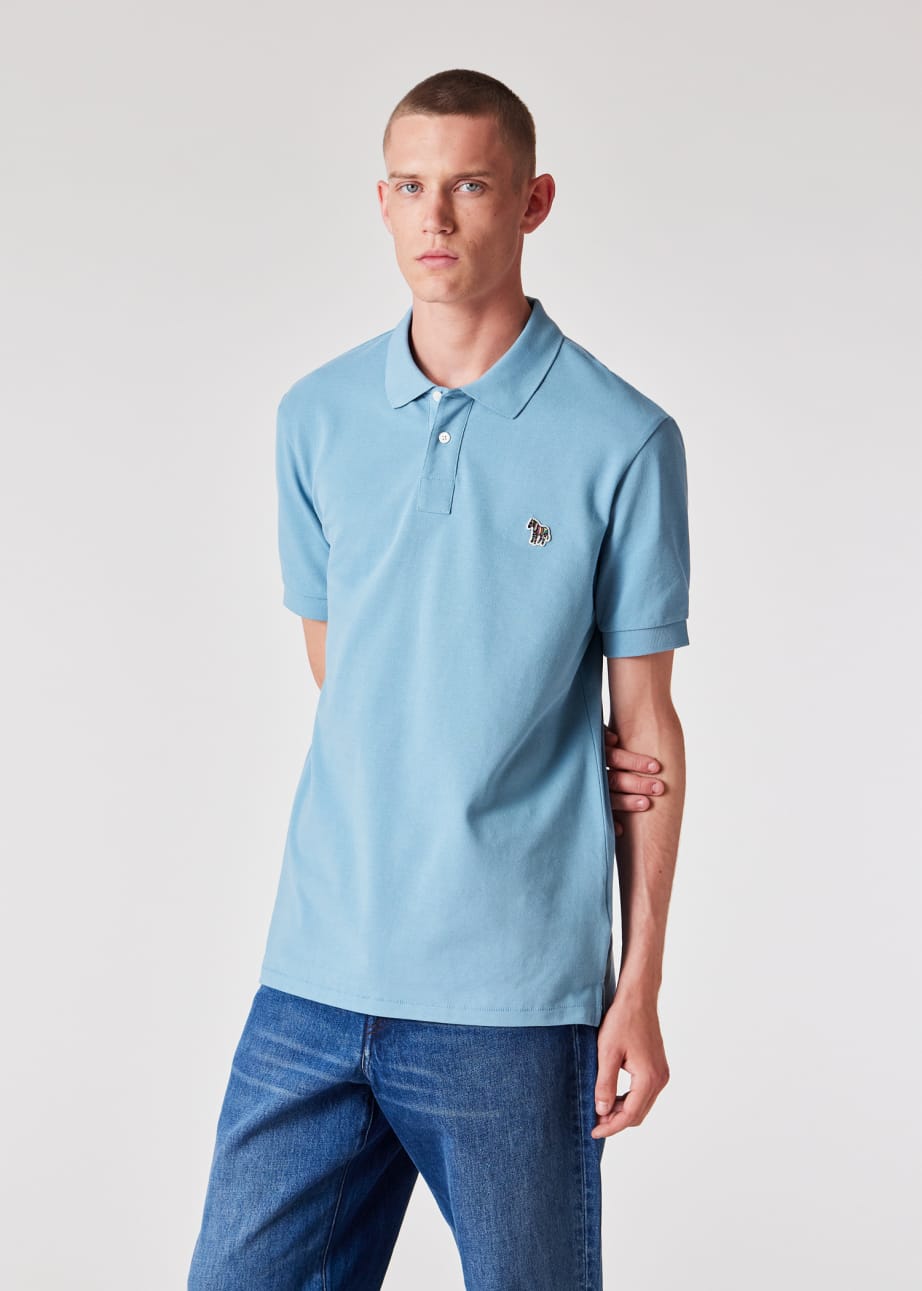 Men's Pale Blue Organic Cotton Zebra Polo Shirt