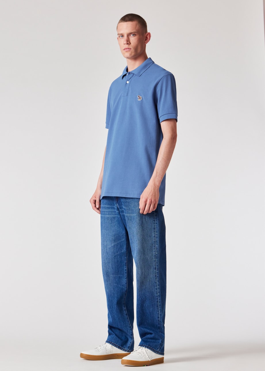 Men's Powder Blue Organic Cotton Zebra Polo Shirt