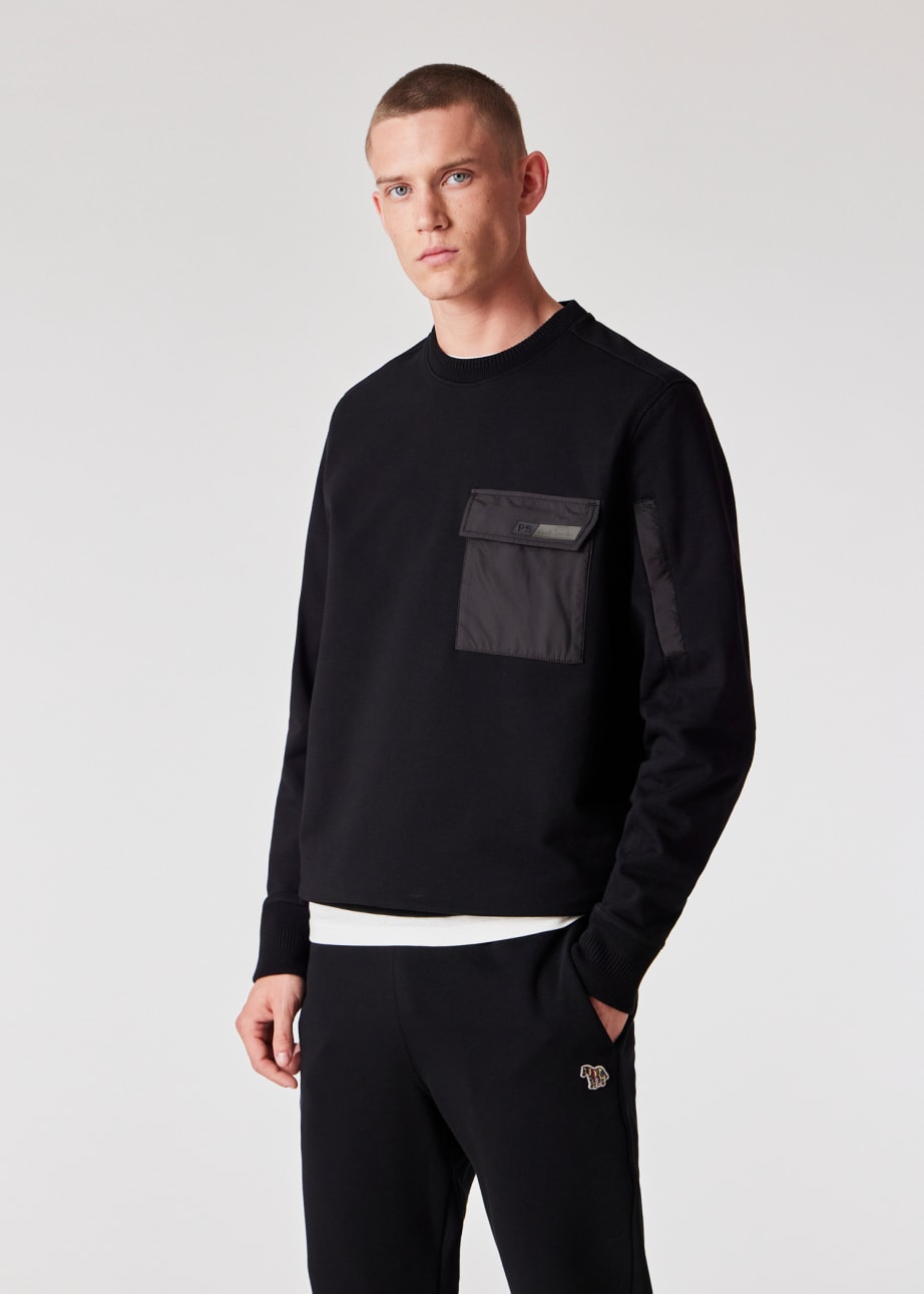 Model view - Black Mixed Media Pocket Sweatshirt Paul Smith