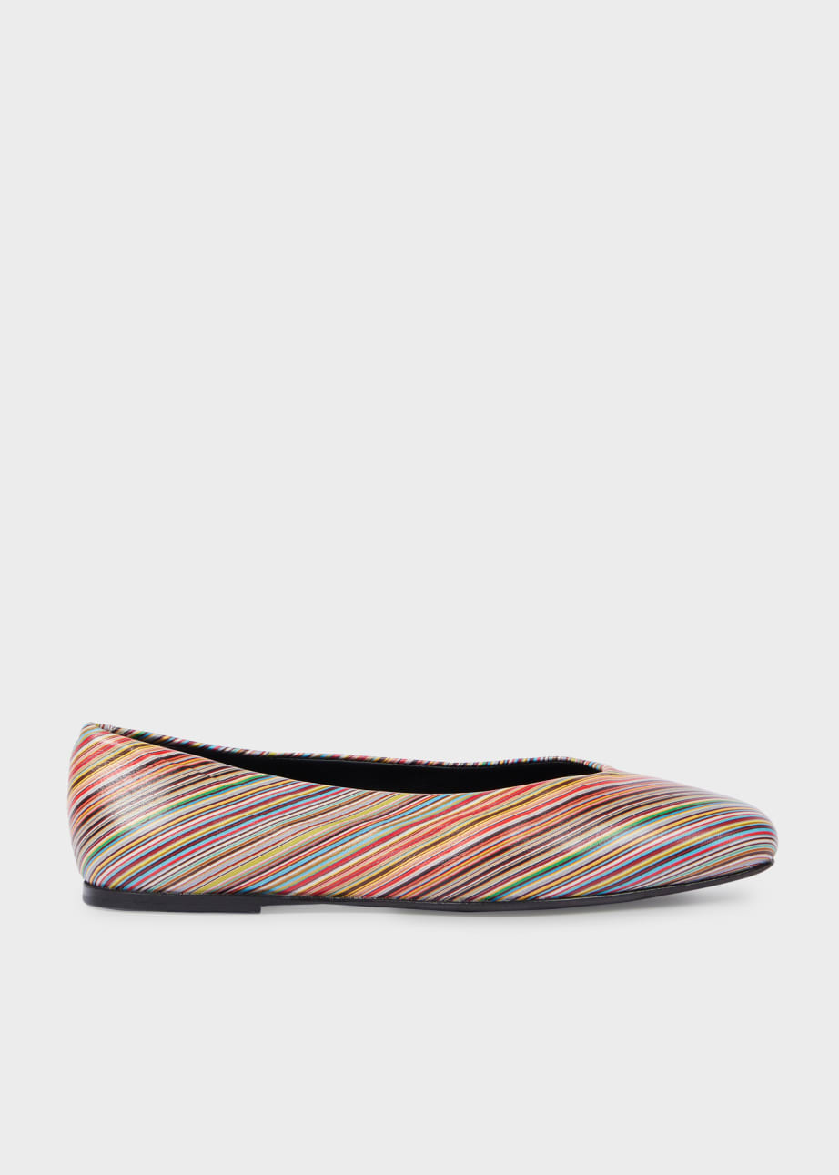 Front View - Women's Signature Stripe Leather 'Topanga' Ballet Flats Paul Smith