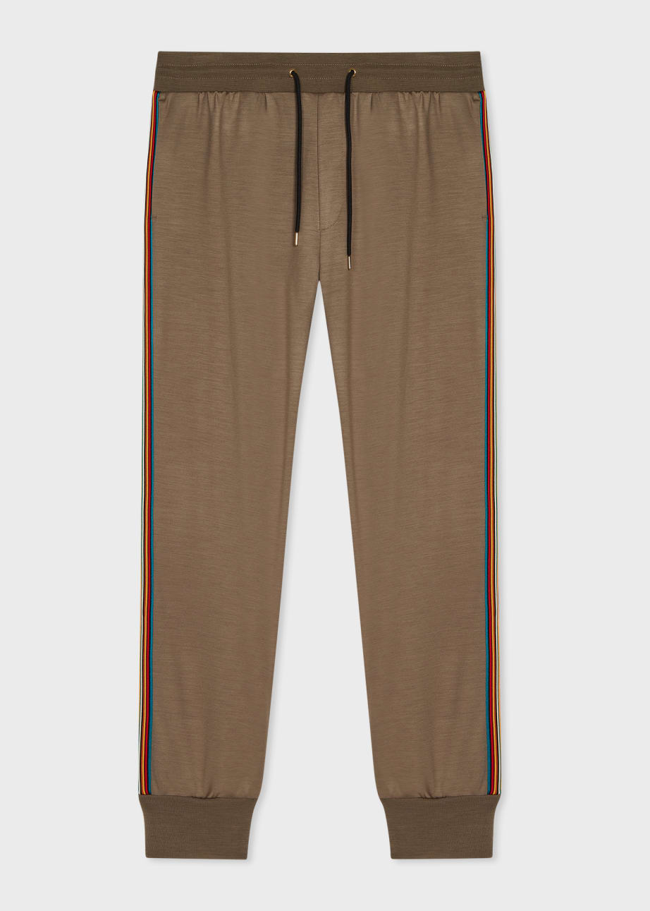 Product view - Khaki Washable Wool 'Signature Stripe' Sweatpants Paul Smith