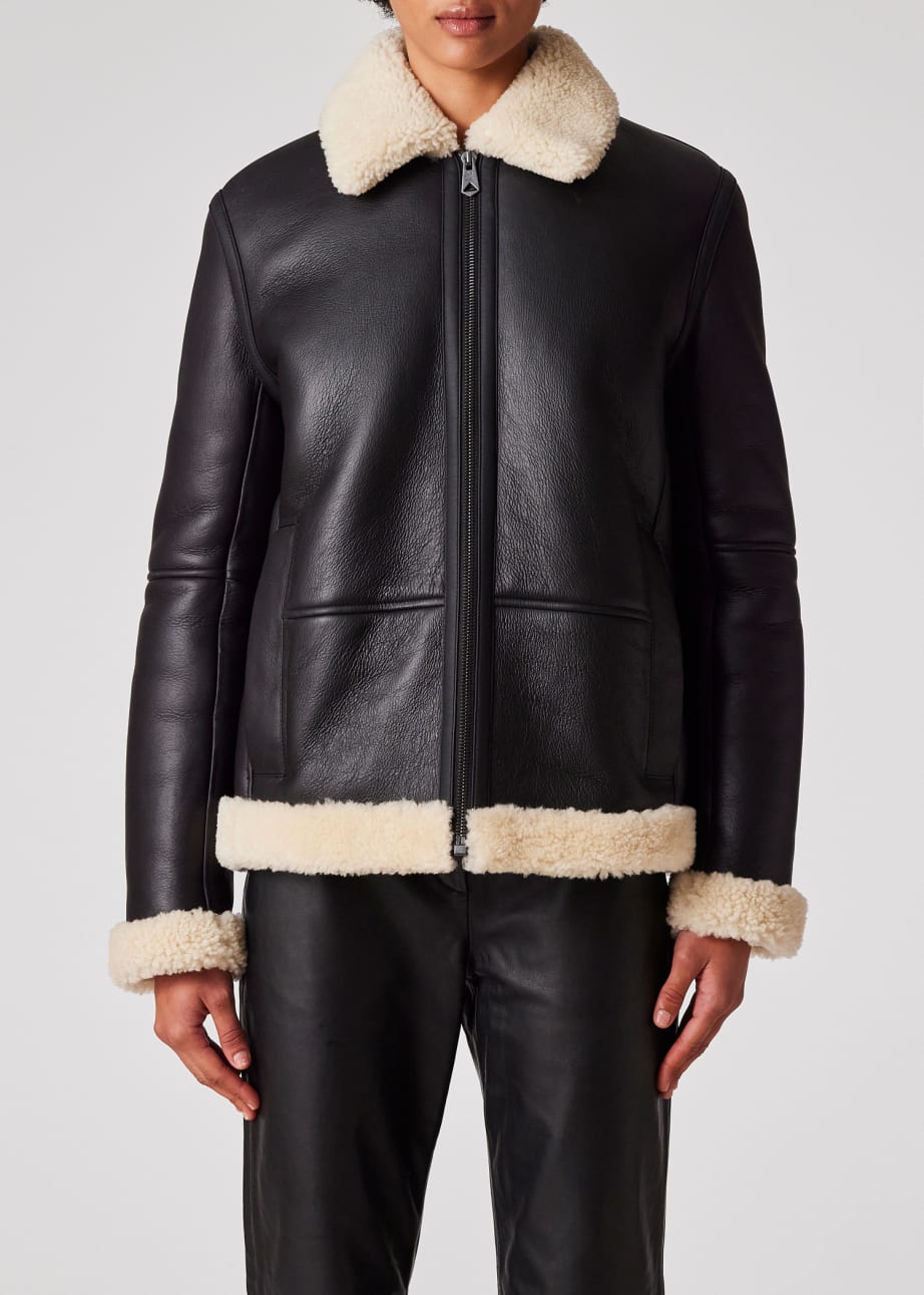 Model View - Women's Black Shearling Jacket Paul Smith