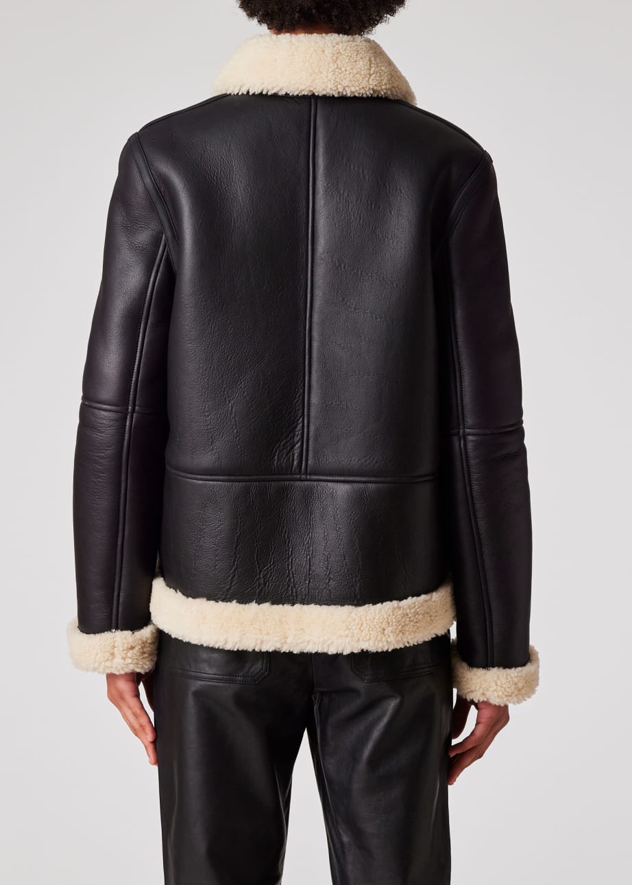 Model View - Women's Black Shearling Jacket Paul Smith