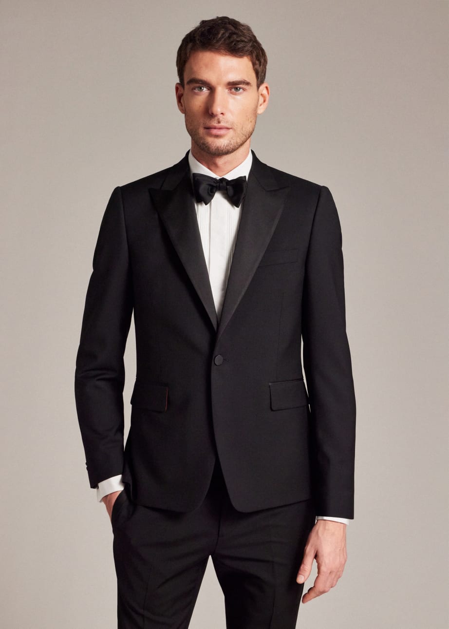 Model View - The Soho - Tailored-Fit Black Wool-Mohair Evening Suit by Paul Smith