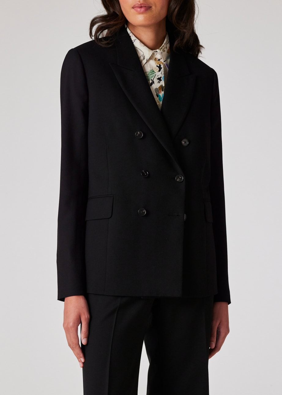 Model View - Women's A Suit To Travel In - Black Wool Double Breasted Blazer Paul Smith