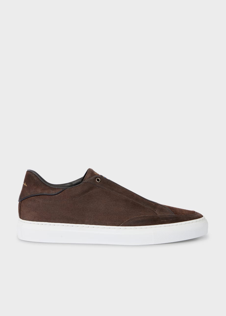 Side View - Dark Brown Suede 'Sato' Trainers Paul Smith