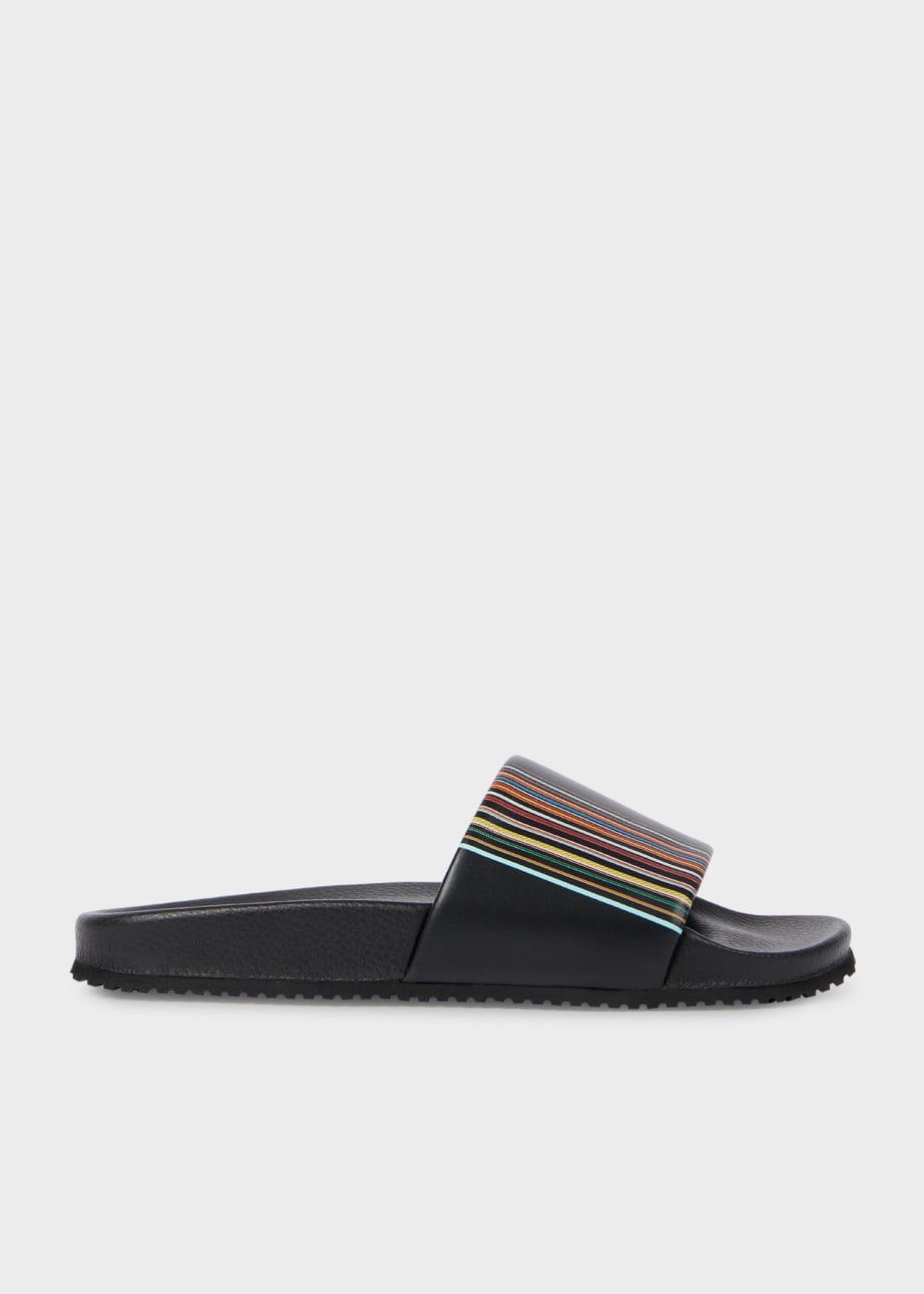 Side View -Black 'Signature Stripe' Detail 'Dru' Slides Paul Smith