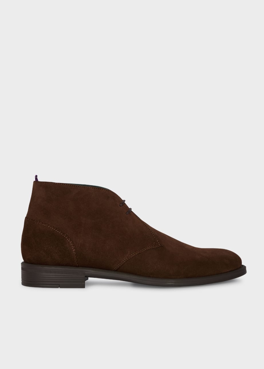 Side View - Chocolate Brown 'Drummond' Suede Boots Paul Smith