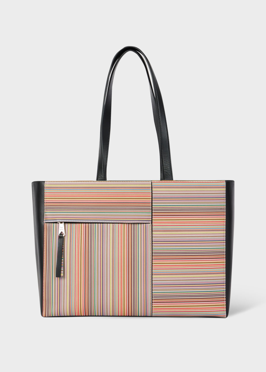 Product view - Women's Panelled 'Signature Stripe' Leather Tote Bag Paul Smith