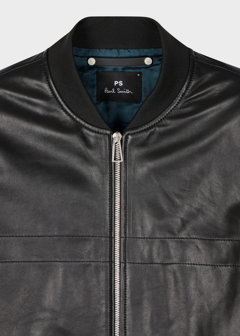 Detail View - Black Leather Bomber Jacket Paul Smith