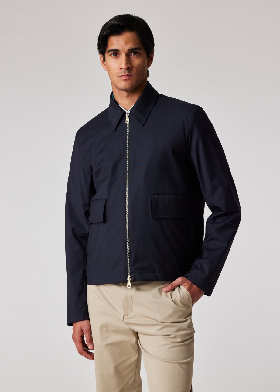 Model view - Dark Navy 'Storm System' Zip Jacket Paul Smith