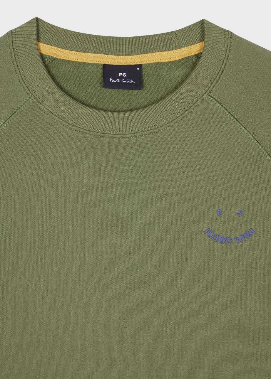 Detail View - Khaki 'Happy' Embroidery Sweatshirt Paul Smith