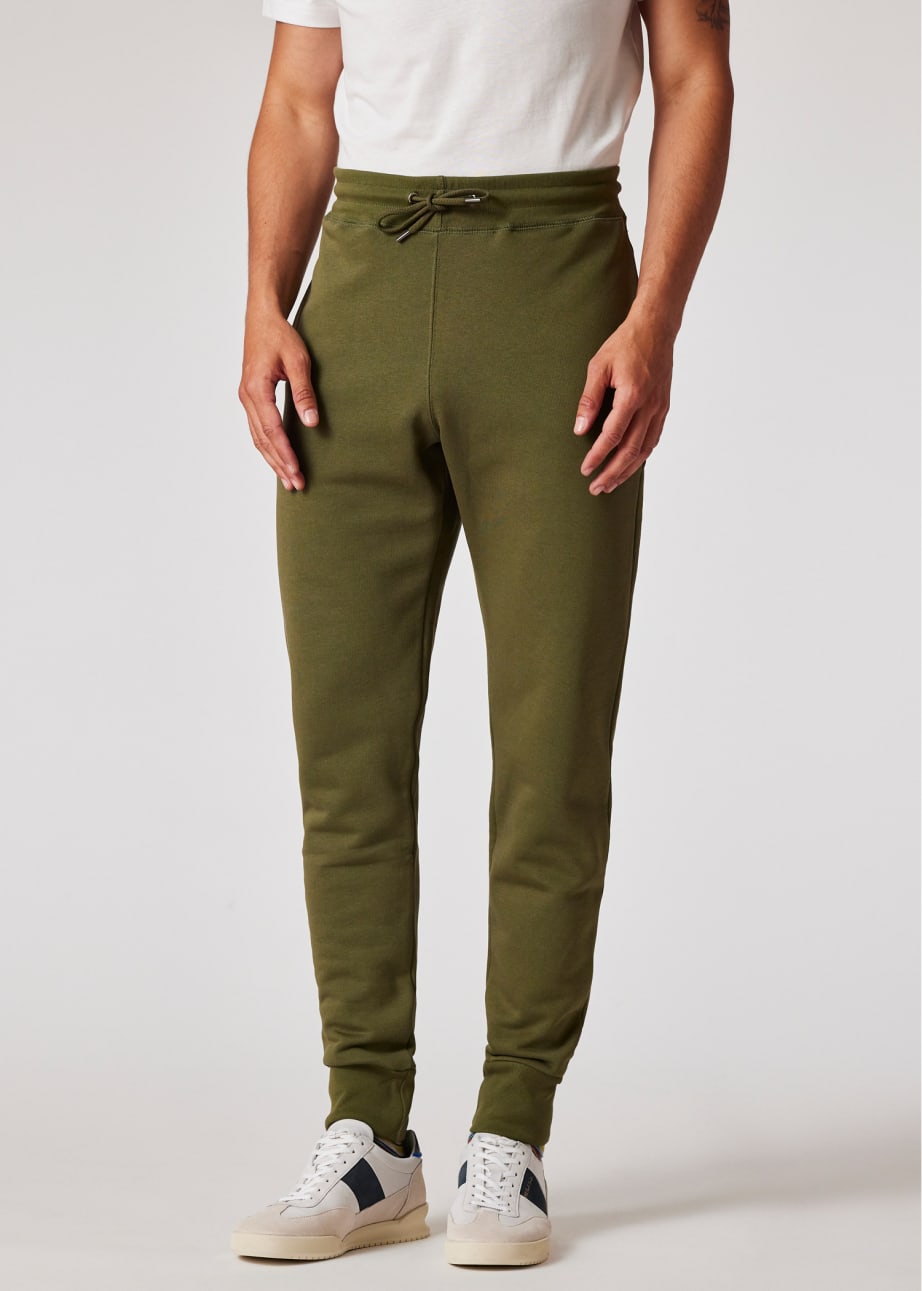 Model View - Slim-Fit Khaki Organic Cotton Zebra Logo Sweatpants Paul Smith