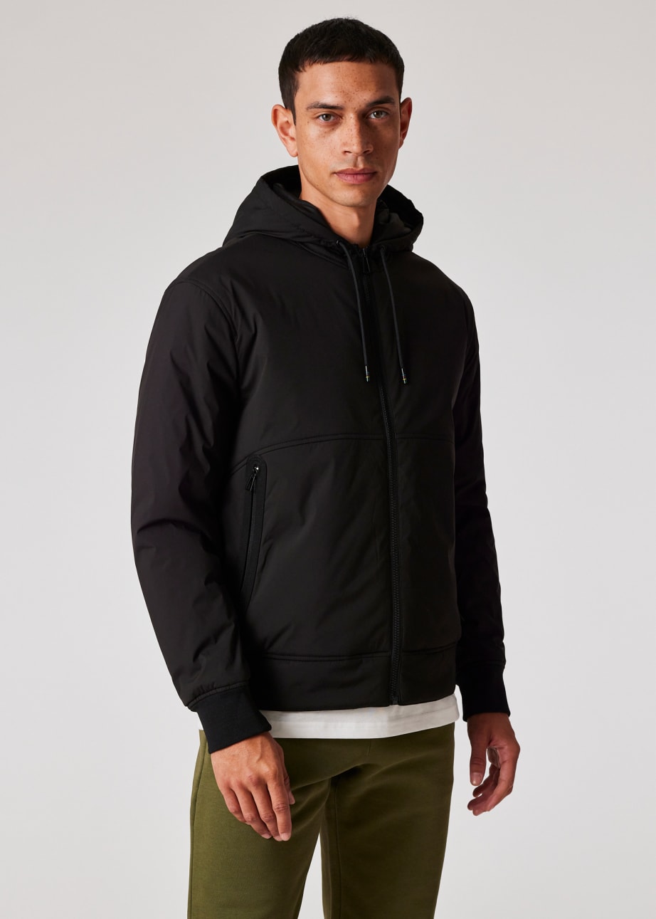 Model view - Black Mixed Media Hooded Jacket Paul Smith