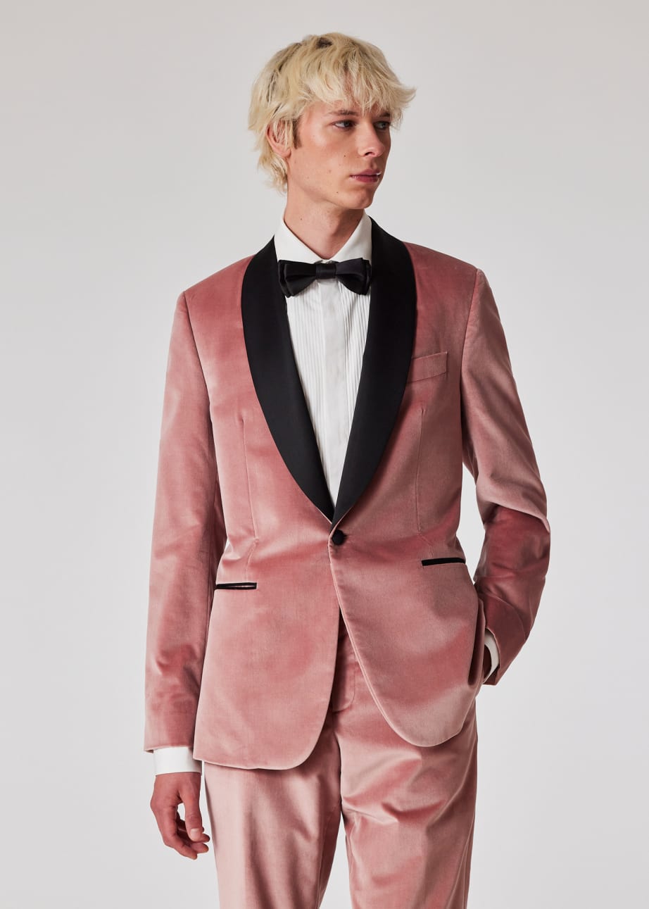 Model view - Tailored-Fit Dusty Pink Velvet Evening Blazer Paul Smith