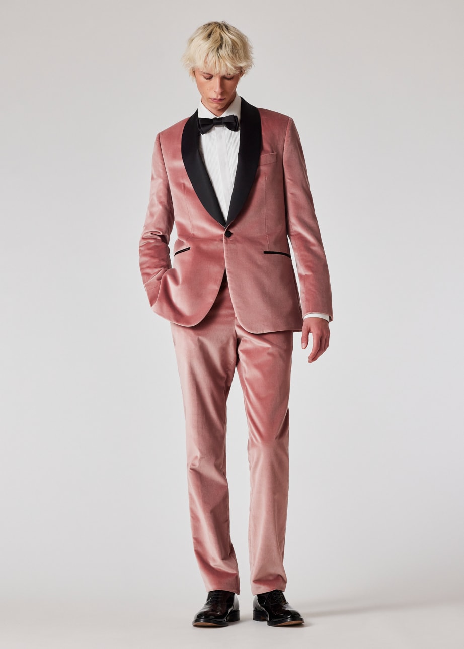 Model view - Tailored-Fit Dusty Pink Velvet Evening Blazer Paul Smith