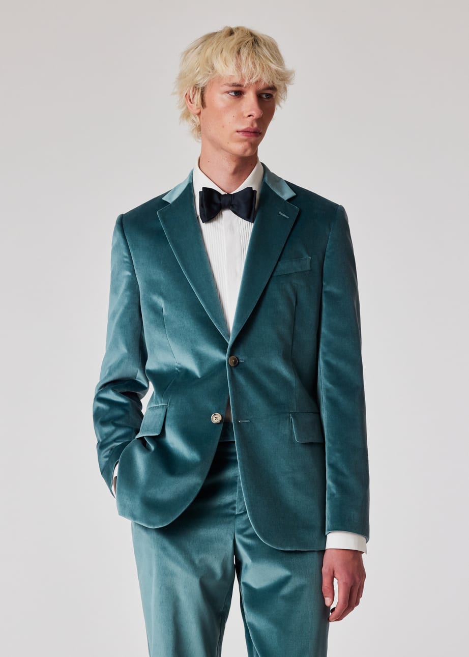 Model view - The Brierley - Teal Blue Velvet Blazer Paul Smith