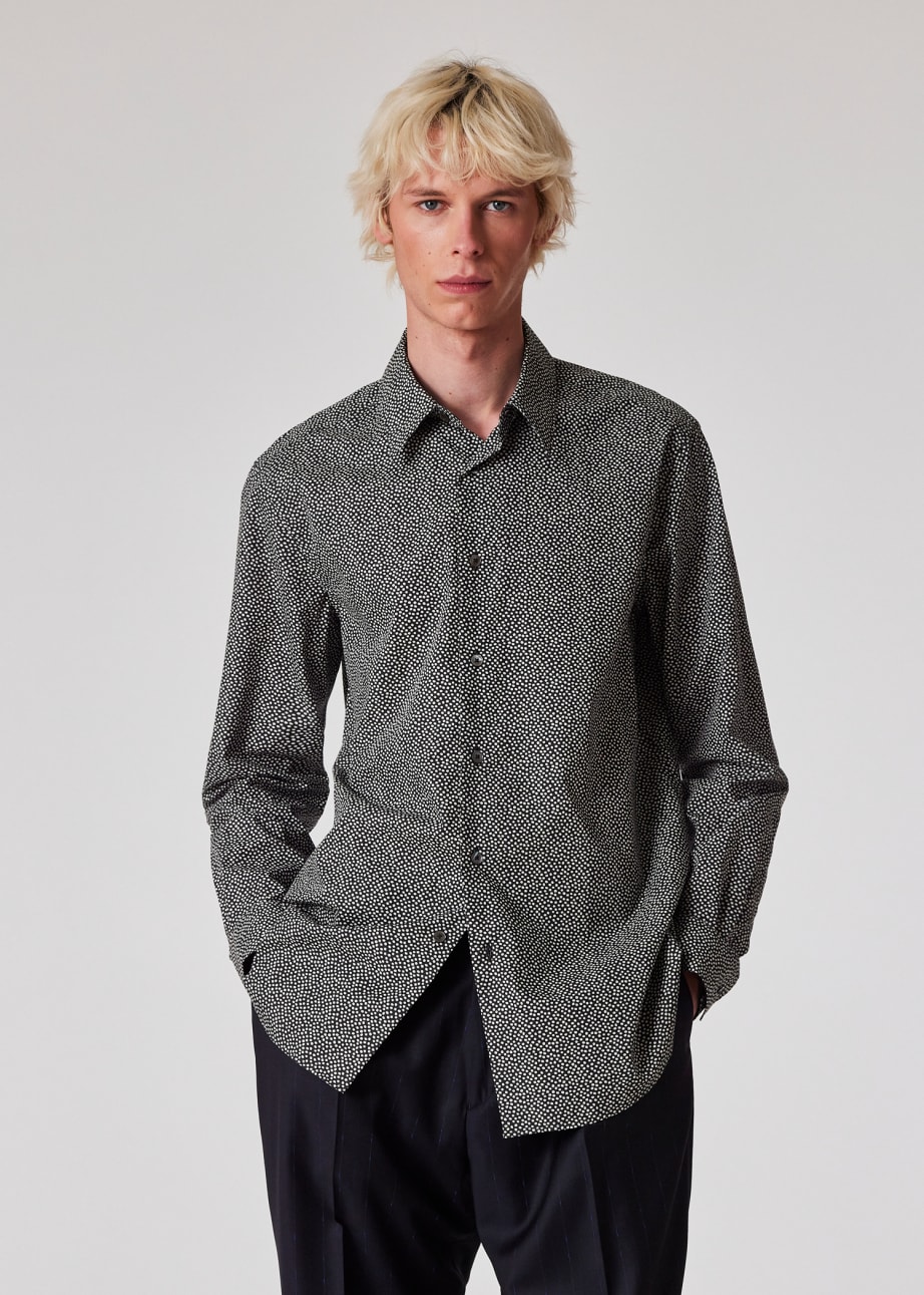 Men s Black and White Polka Dot Cotton Shirt
