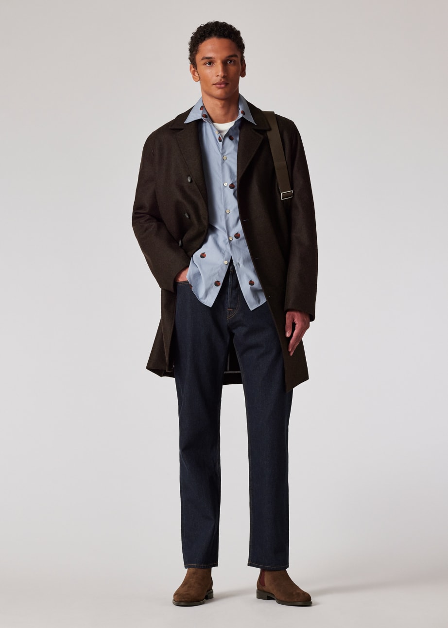 Men’s Brown Checkered Wool Overcoat – Long Winter Coat with Classic Plaid Pattern By Statement
