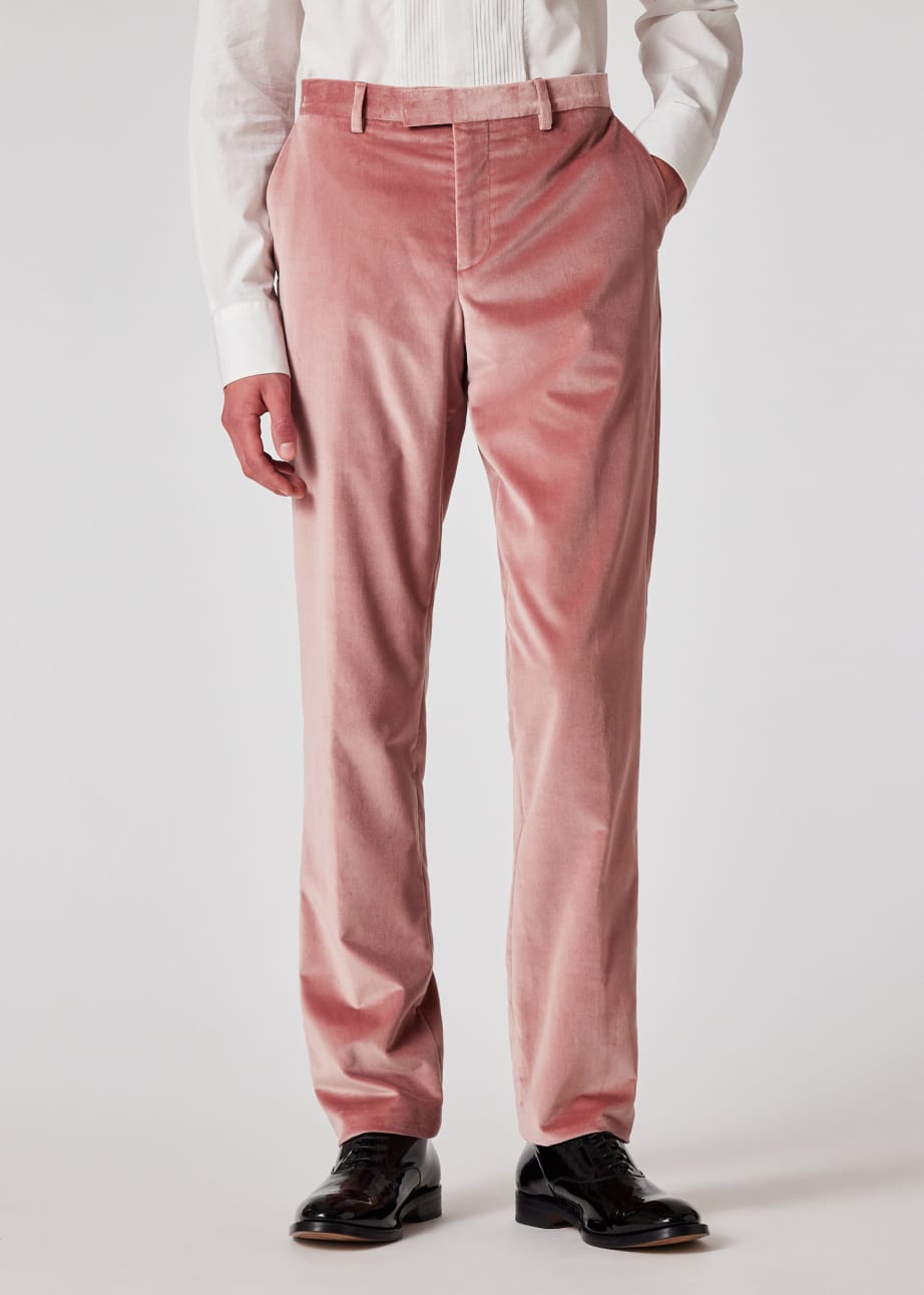 Model view - Slim-Fit Dusty Pink Velvet Trousers Paul Smith