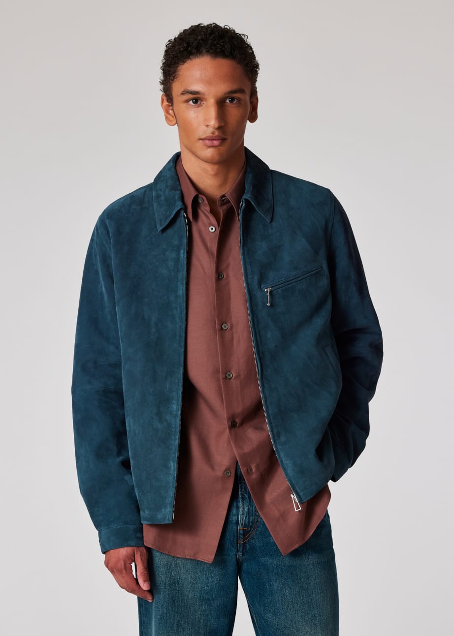 Model View - Petrol Blue Suede Jacket Paul Smith