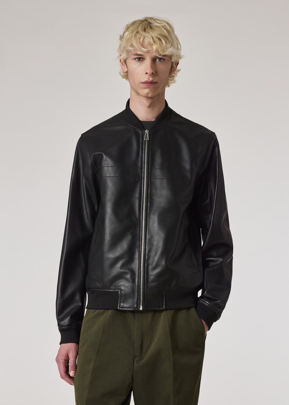 Model View -Black Leather Bomber Jacket Paul Smith