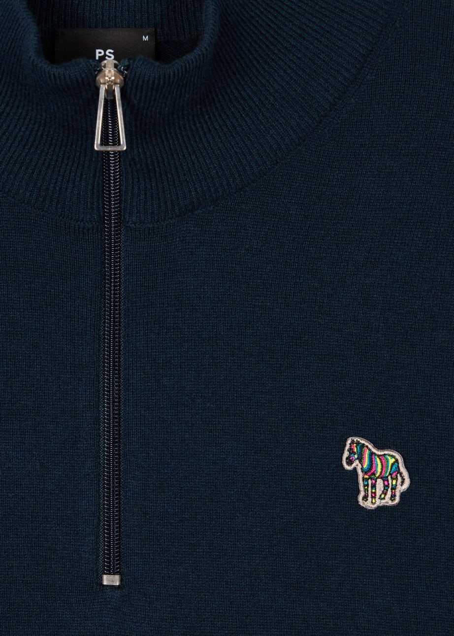 Product view - Dark Navy Cotton-Blend Half Zip Zebra Logo Sweater Paul Smith