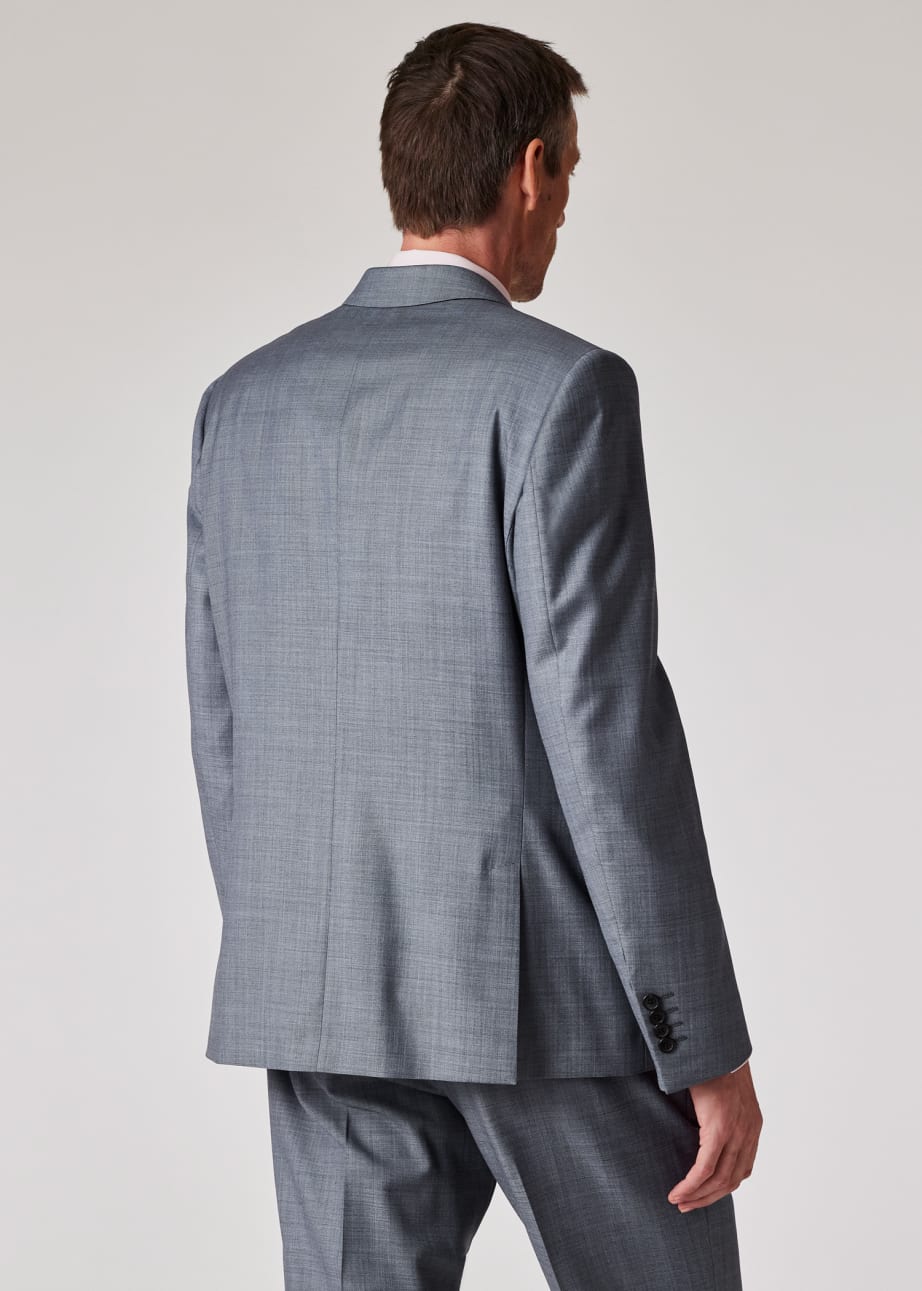 Model View - The Soho - Tailored-Fit Grey Blue Wool Sharkskin Suit Video