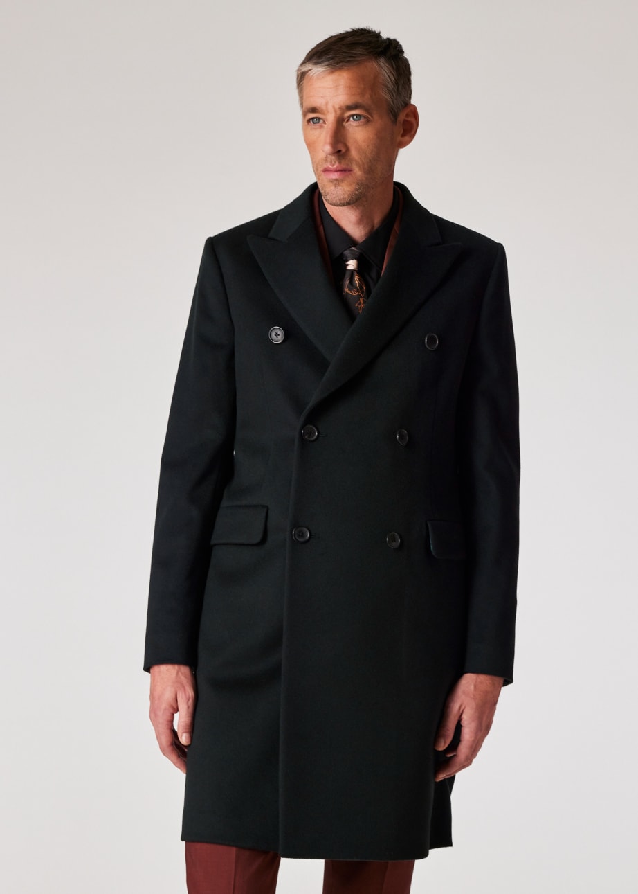 Model View - Dark Green Wool-Cashmere Blend Double Breasted Overcoat Paul Smith