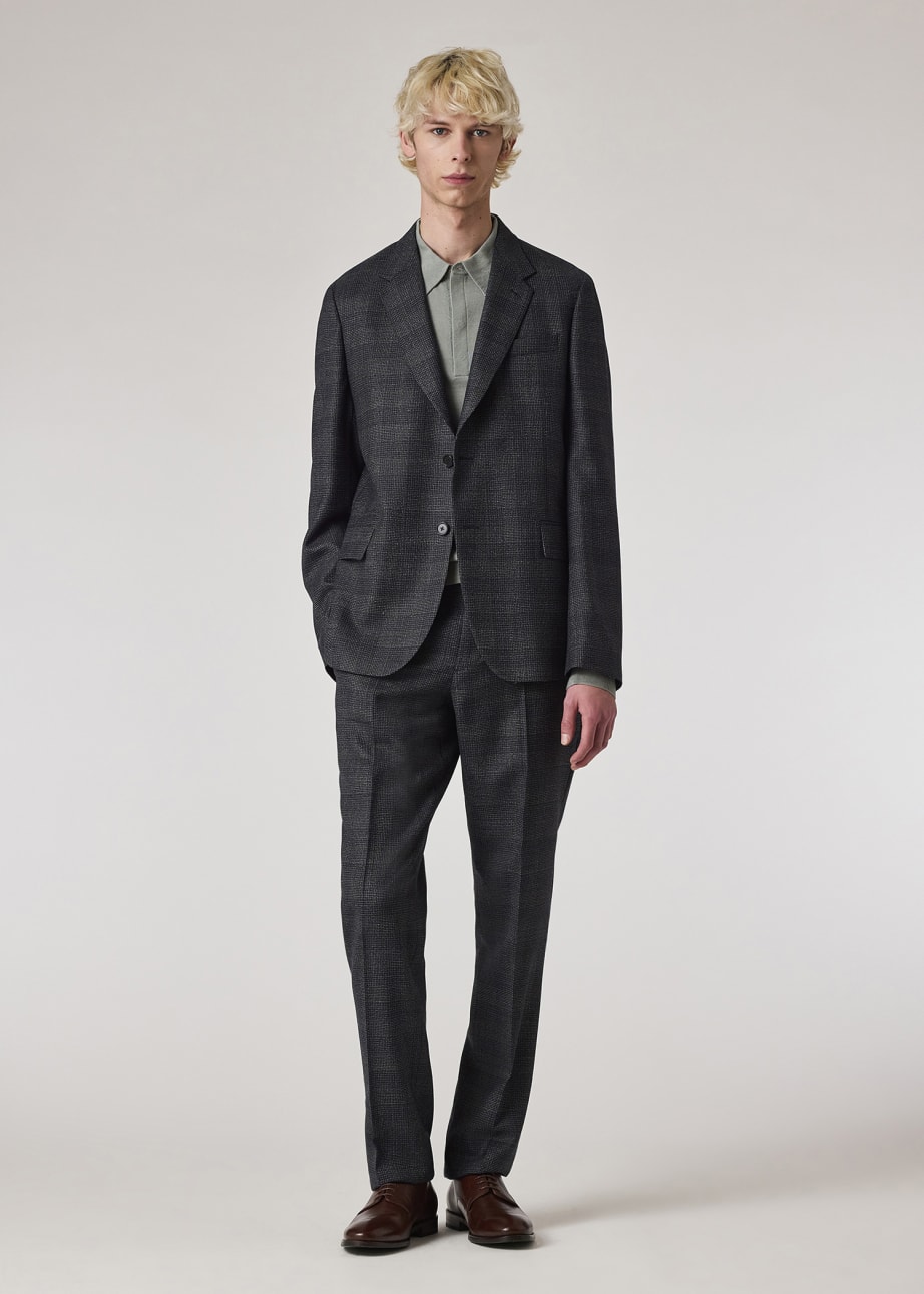 Model view -Tailored-Fit Navy Gingham Check Natural Stretch Wool Blazer Paul Smith