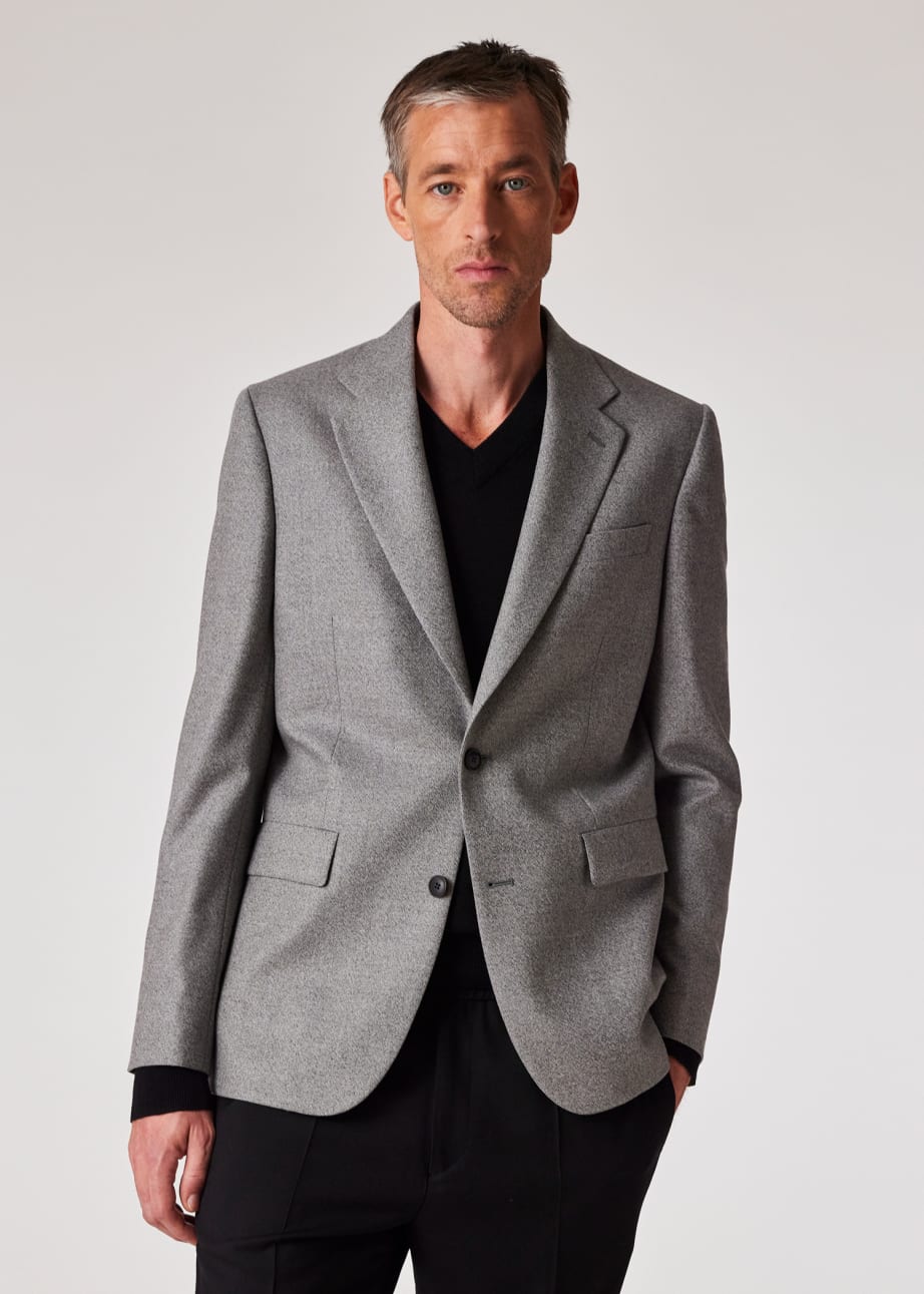 Model view - The Brierley - Light Grey Capolavoro Tweed Blazer Paul Smith