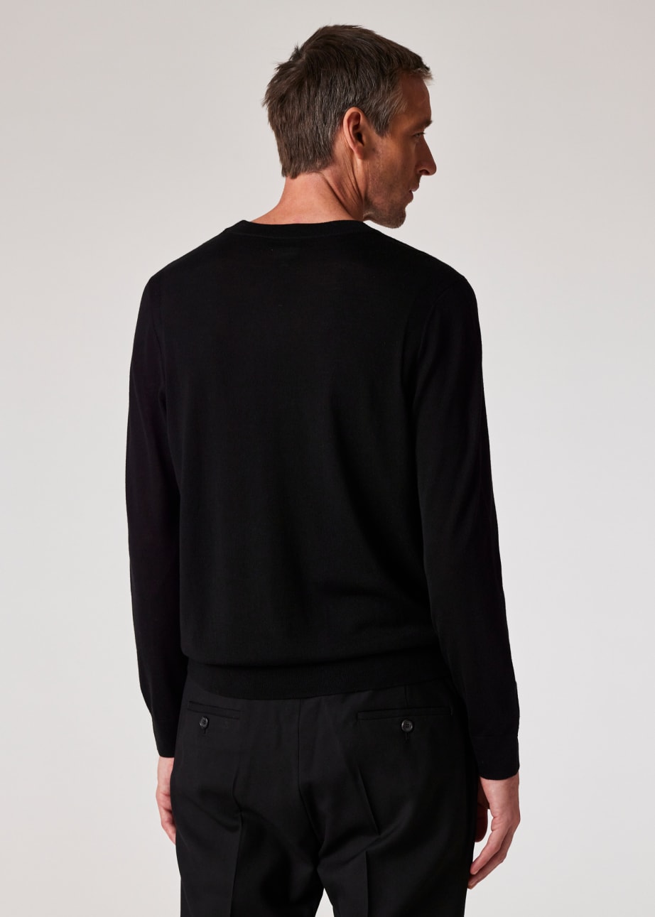 Model View - Black Merino Wool V-Neck Sweater by Paul Smith