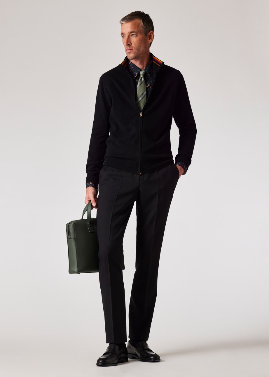 Mens Stitch Knit Cardigan in Black