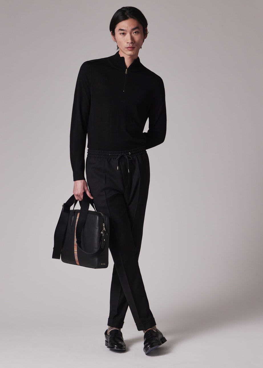 Model View - A Suit To Travel In - Men's Slim-Fit Black Drawstring-Waist Wool Trousers Paul Smith