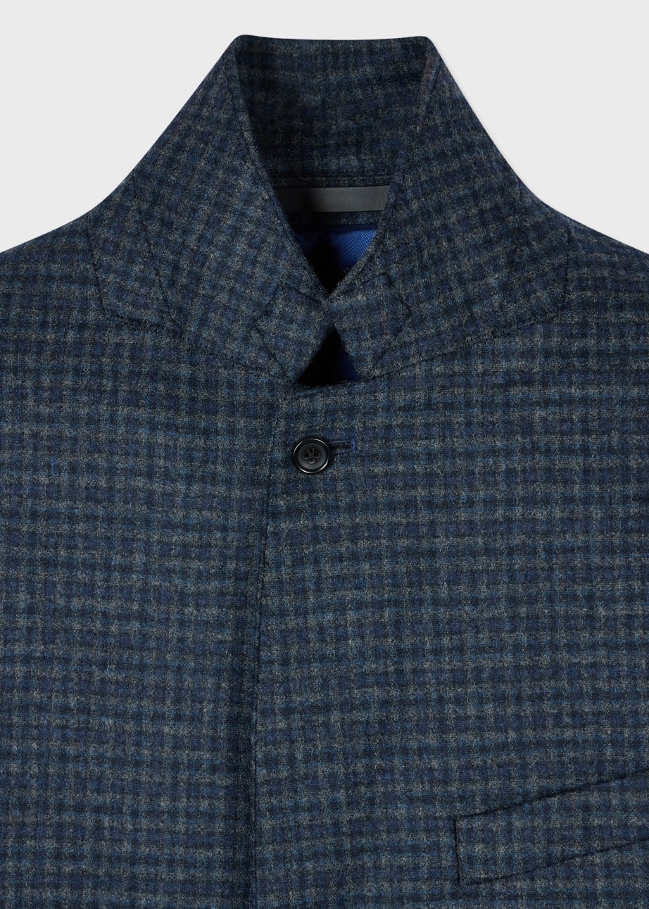 Detail View - Navy and Grey Check Wool-Blend Overcoat Paul Smith