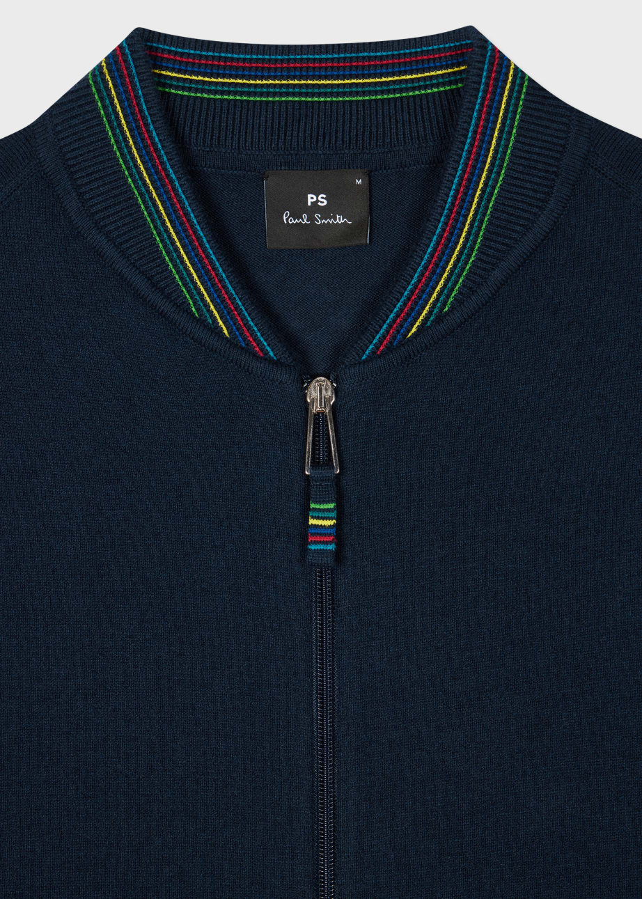 Detail View - Navy Cotton-Blend Zip-Through Cardigan Paul Smith