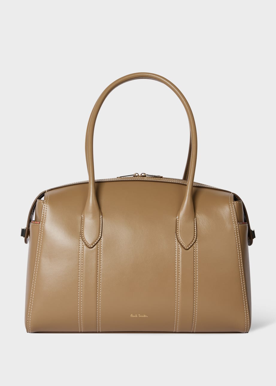 Front View - Women's Khaki Leather Boston Bag Paul Smith