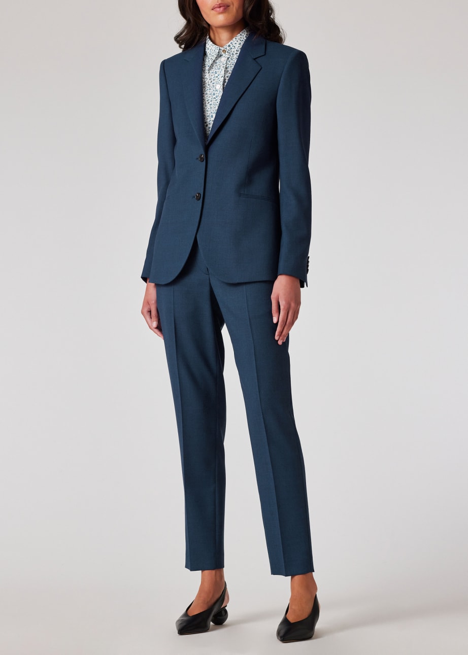 Model View - Women's A Suit To Travel In - Petrol Blue Wool Two-Button Blazer Paul Smith