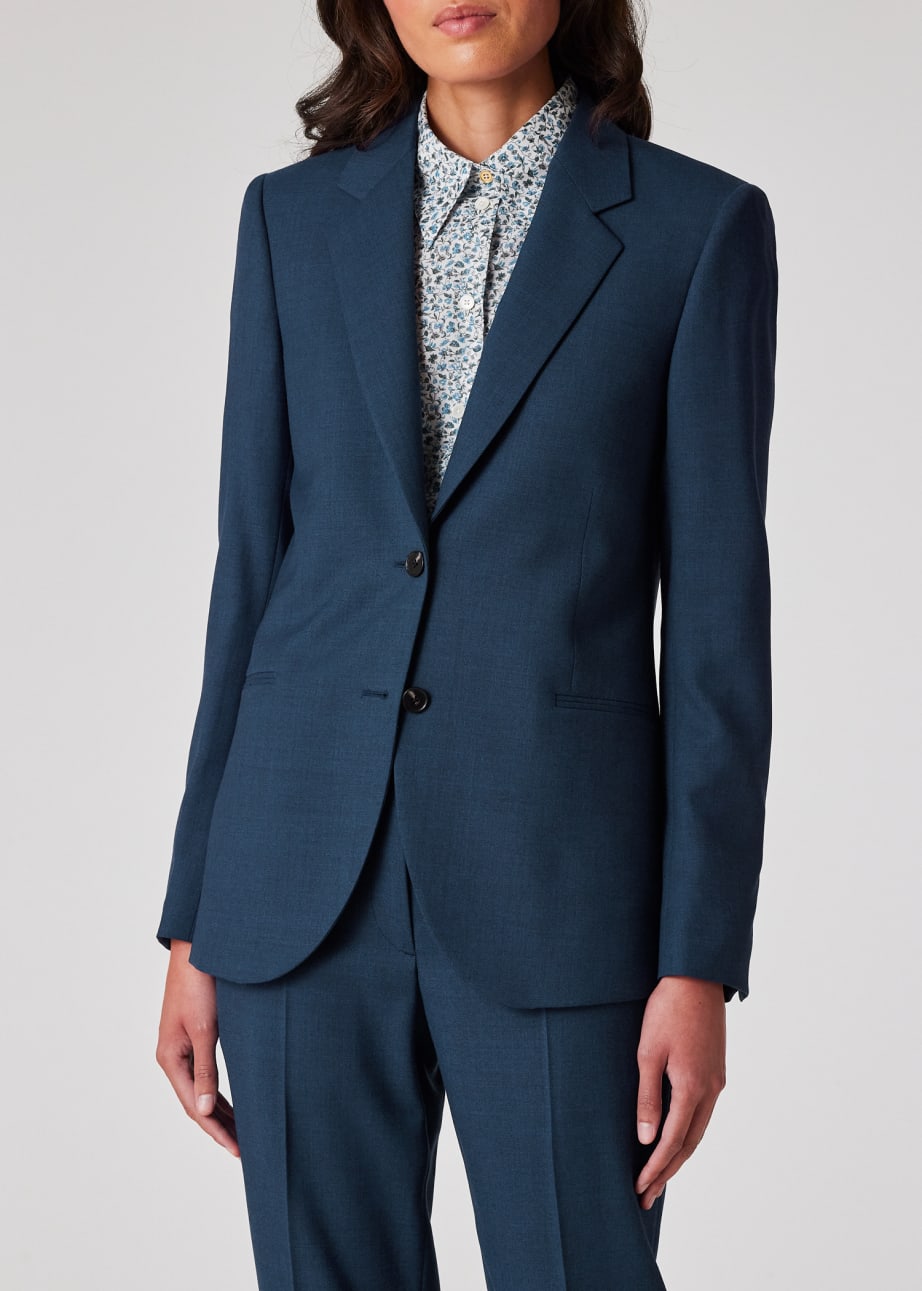Women s A Suit To Travel In Petrol Blue Wool Two Button Blazer