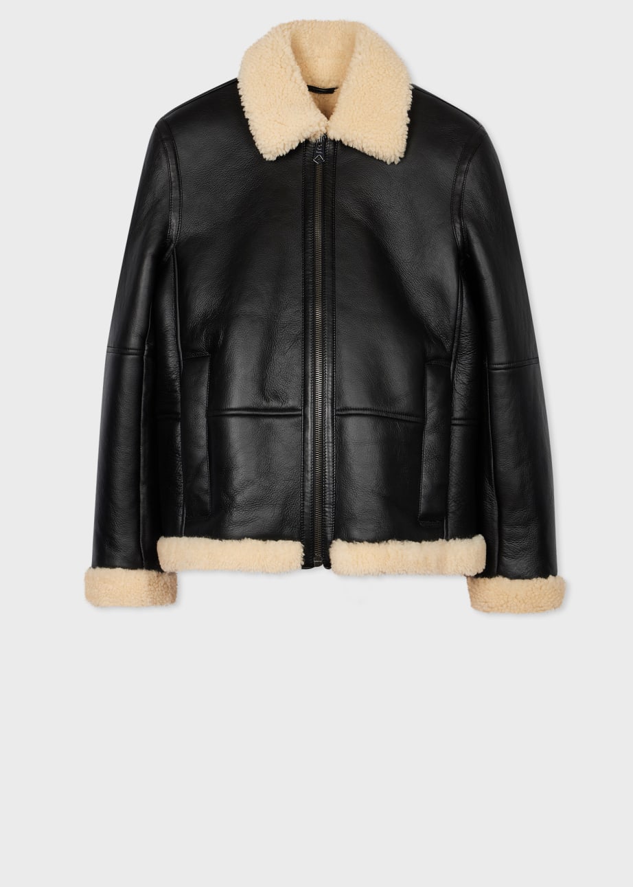 Front View - Women's Black Shearling Jacket Paul Smith