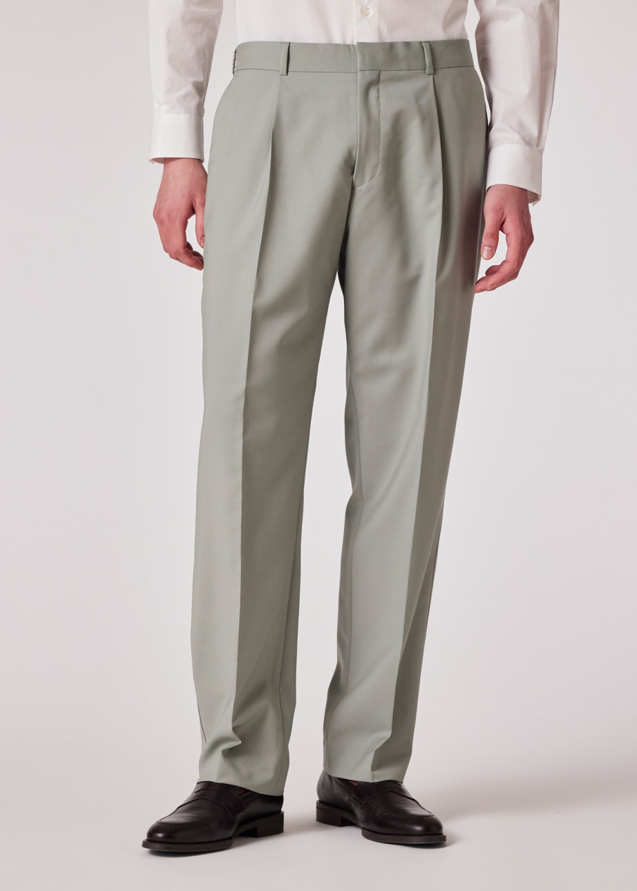 Model View - Light Green Wool-Mohair Pleated Trousers Paul Smith