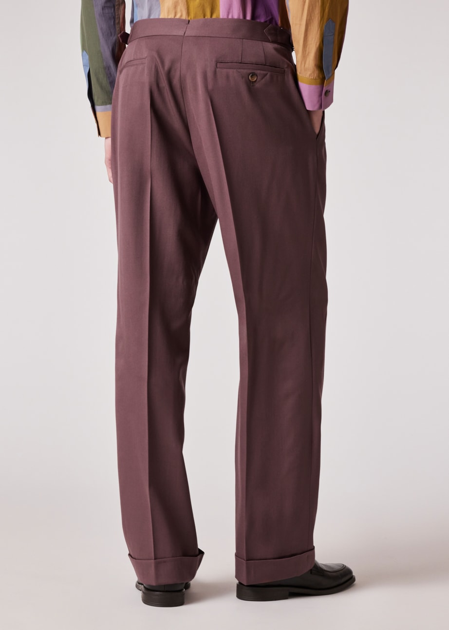 Men's Mauve Wool Gabardine Double-Pleat Wide Leg Trousers