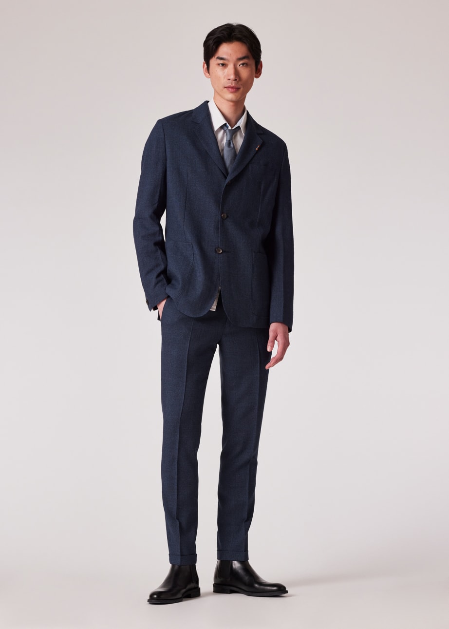 Slim-Fit Slate Blue Wool Nep Pants