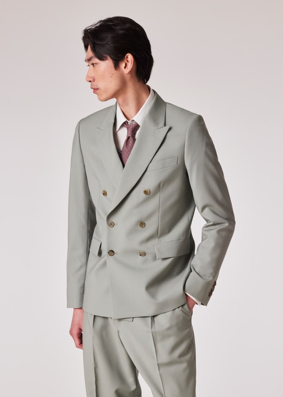 Model view - Light Green Wool-Mohair Double-Breasted Blazer Paul Smith