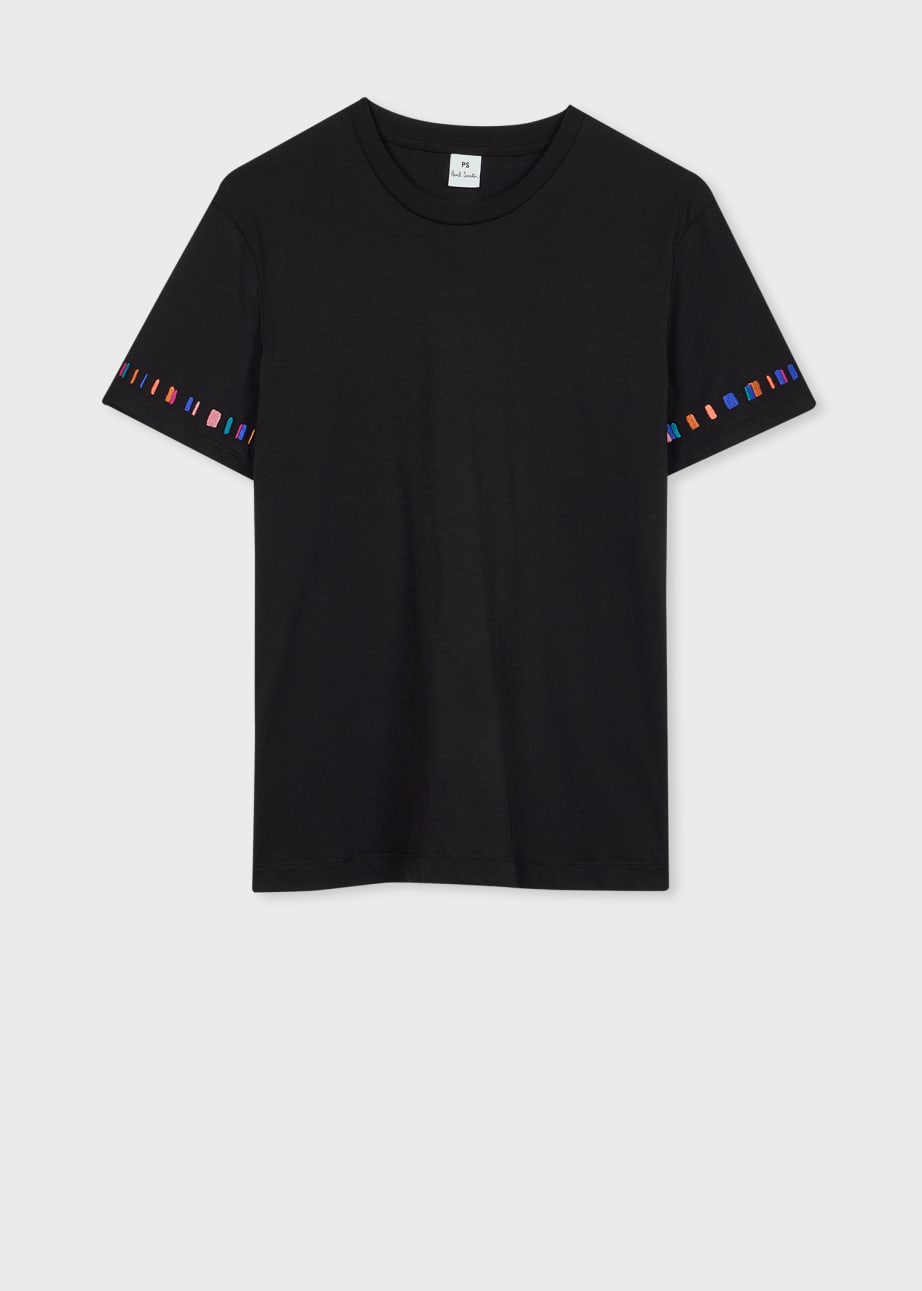 Women's Black 'Swirl' Stripe Sleeve Embroidered T-Shirt