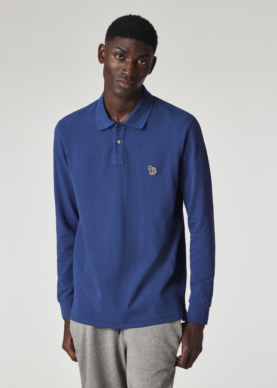 Model view - Indigo Blue Long-Sleeve Zebra Logo Polo Shirt Paul Smith