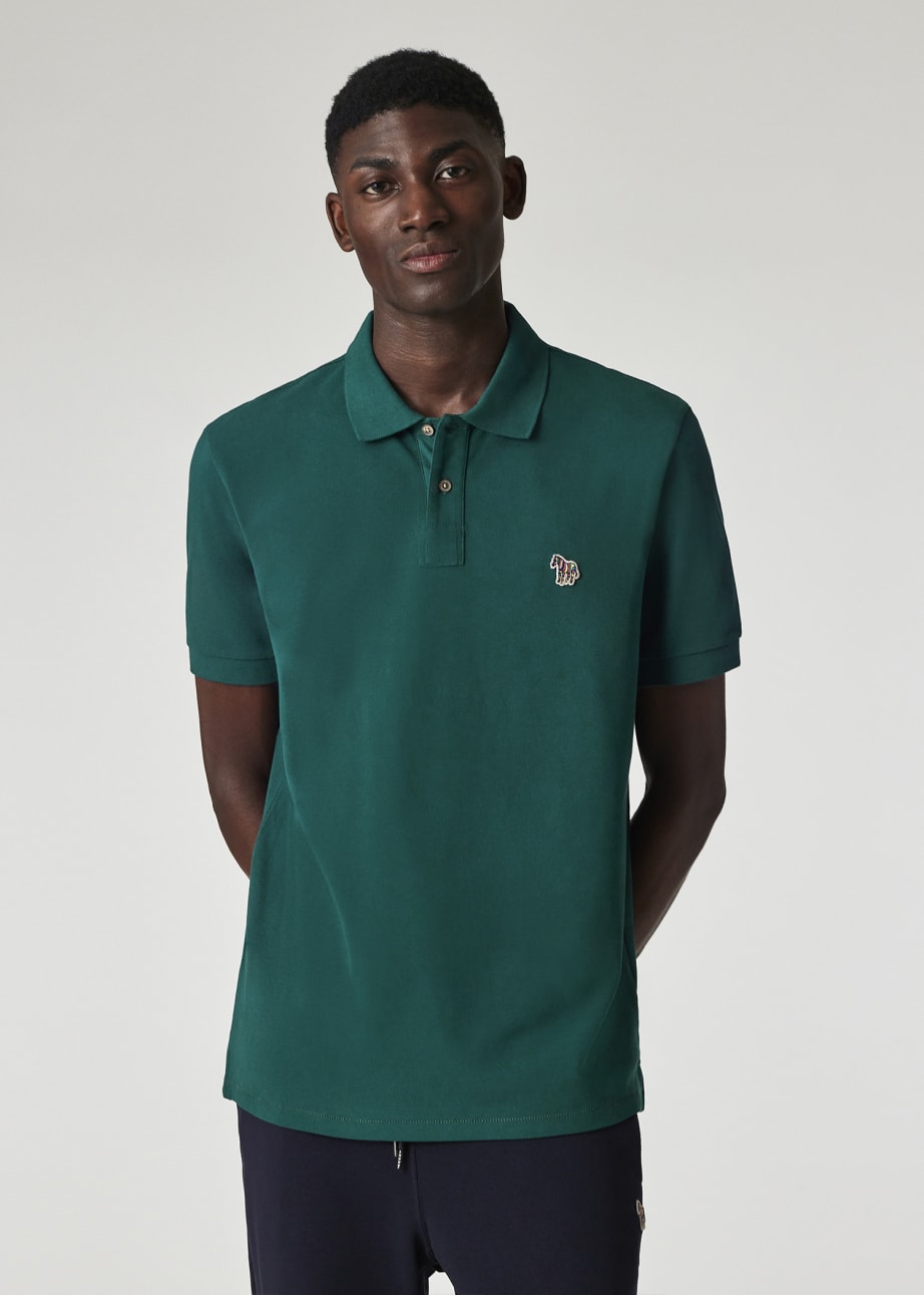 Model View - Men's Dark Green Organic Cotton Zebra Polo Shirt by Paul Smith