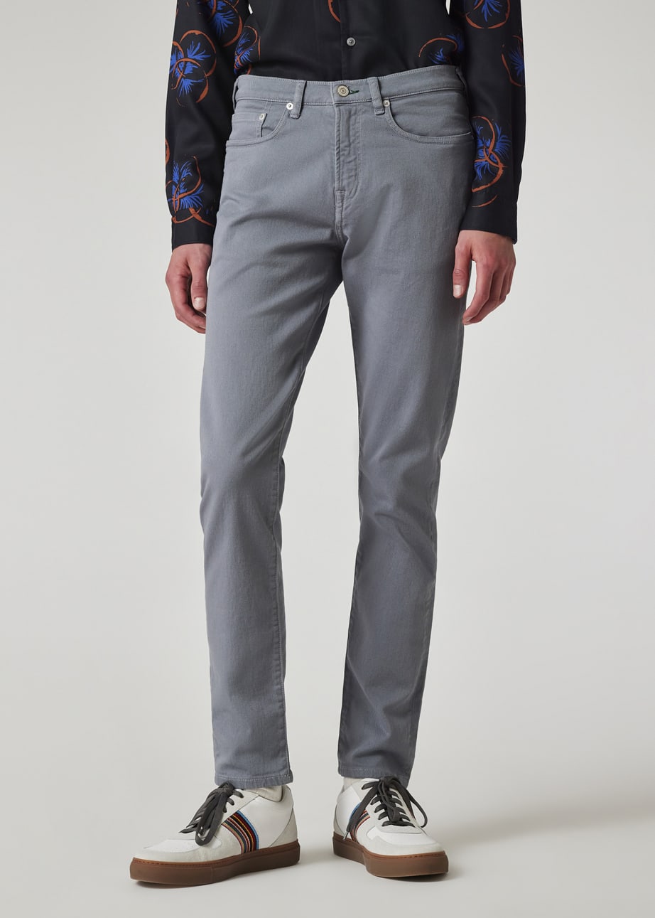 Model view - Tapered-Fit Mid Grey Garment-Dyed Organic Cotton-Stretch Jeans Paul Smith