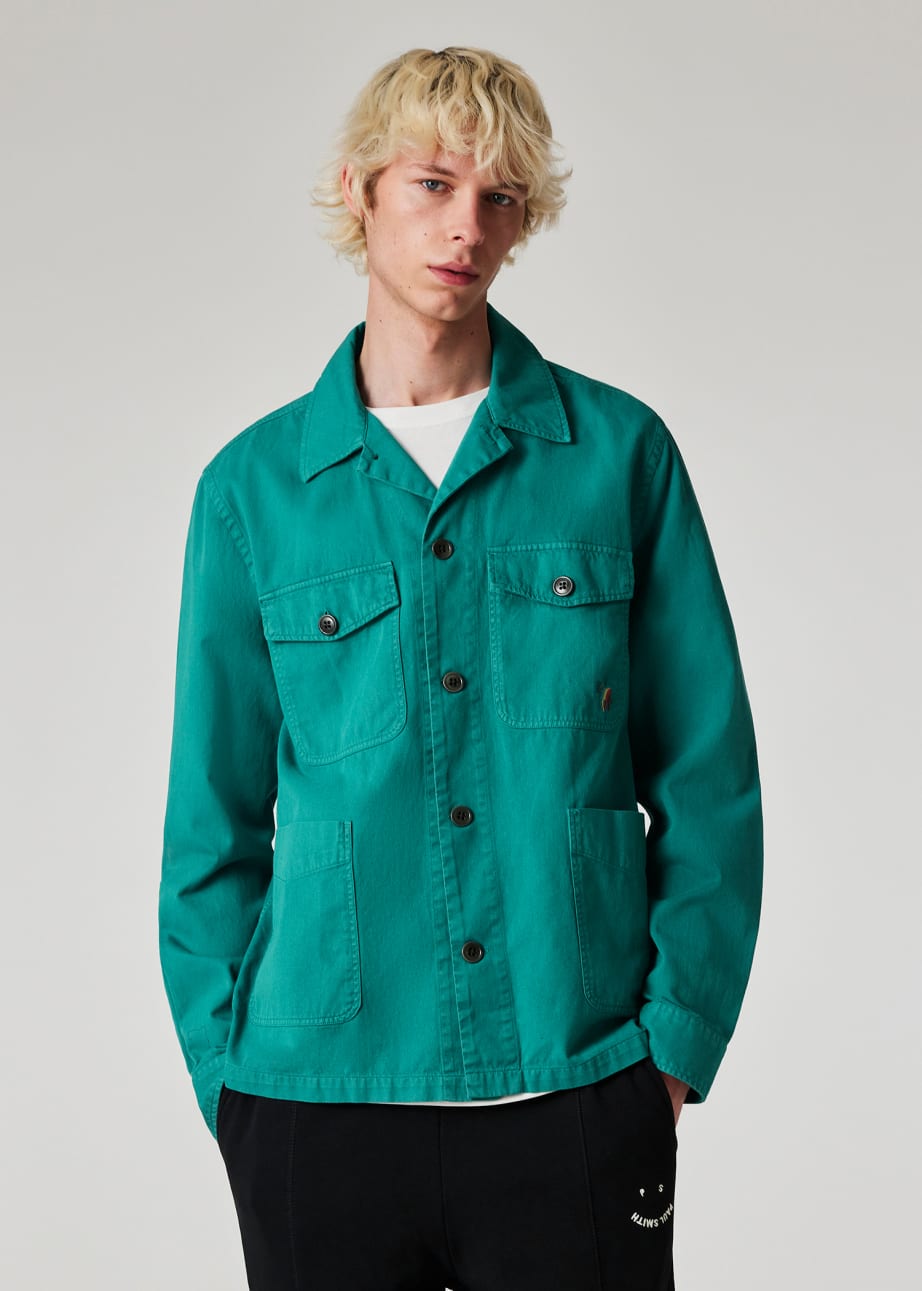 Model View - Teal Cotton-Twill 'Broad Stripe Zebra' Work Jacket Paul Smith