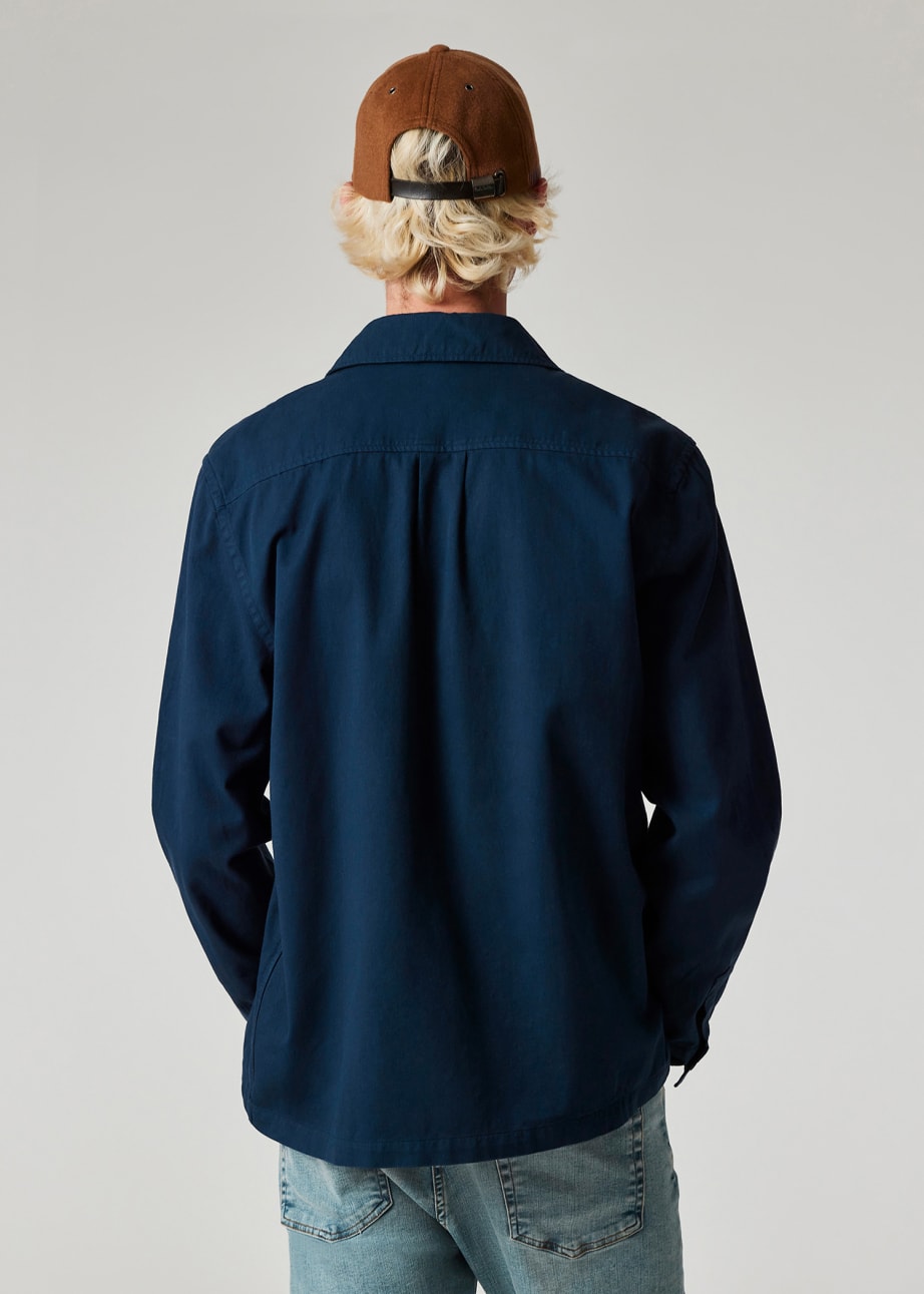 Model View - Navy Cotton-Twill 'Broad Stripe Zebra' Work Jacket Paul Smith